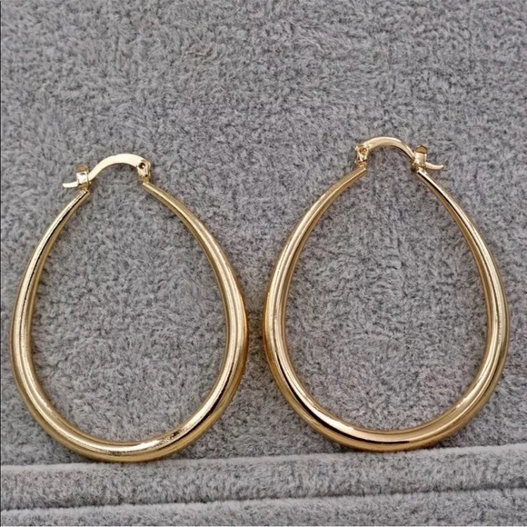 New Oval 14K Gold Plated Hoop Earrings 40mm for Women - Picture 4 of 4